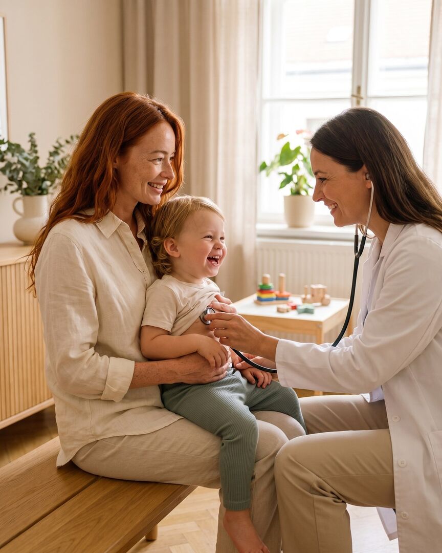 Mutter mit Kind beim Wahl-Kinderarzt