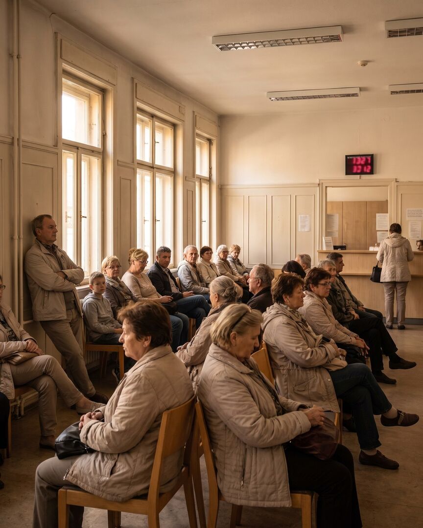 Überfülltes Wartezimmer einer Kassenordination